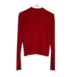 August Silk Red Metallic Ribbed Mock Neck Sweater Shimmer Long Sleeve Size M